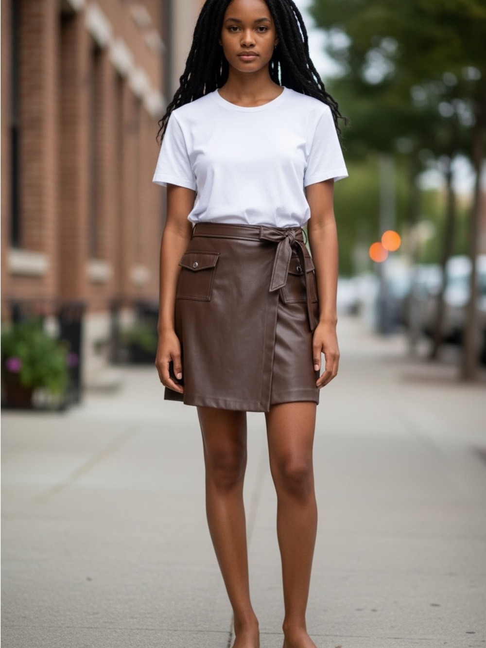 Calvin Klein Brown Faux Leather Wrap Mini Skirt Women’s Size 12